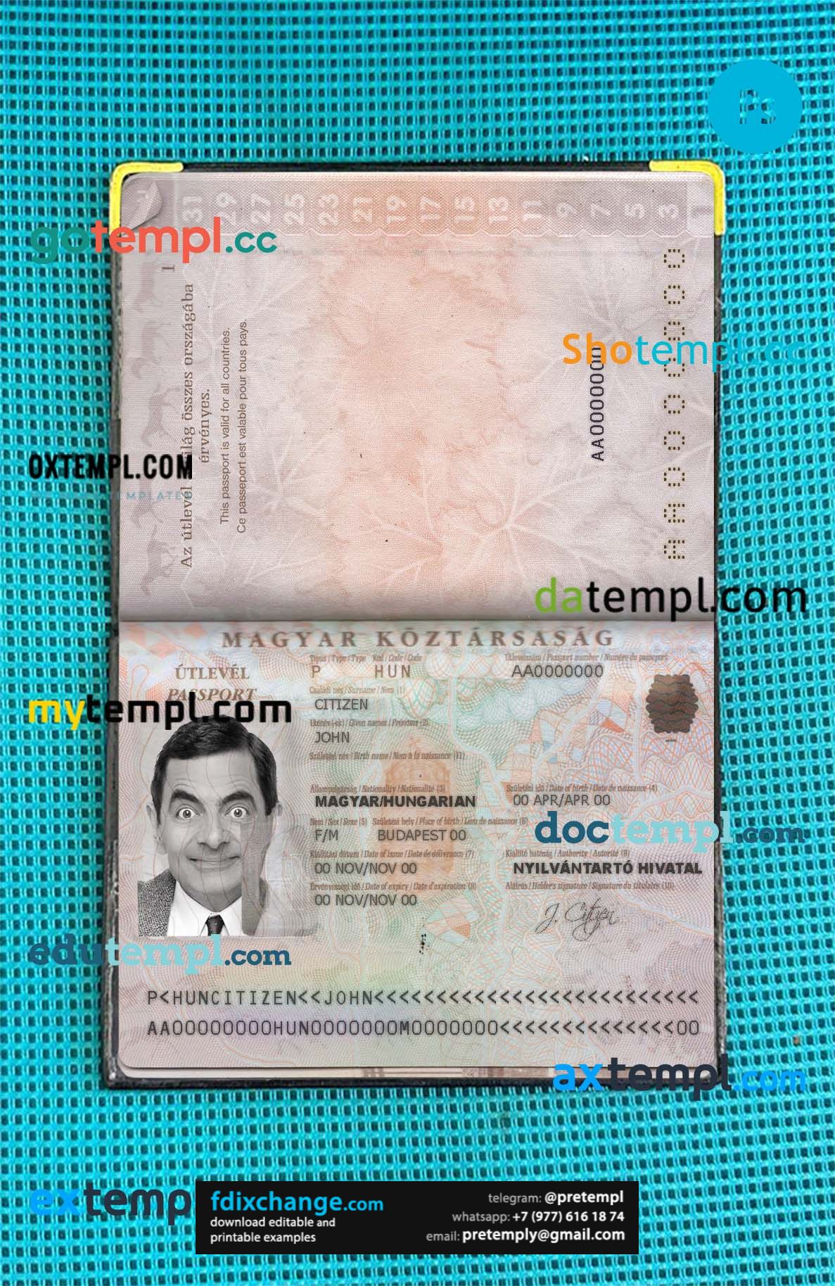 download Hungary passport PSDs, editable scan and photograghed picture template free fonts, 2 in 1