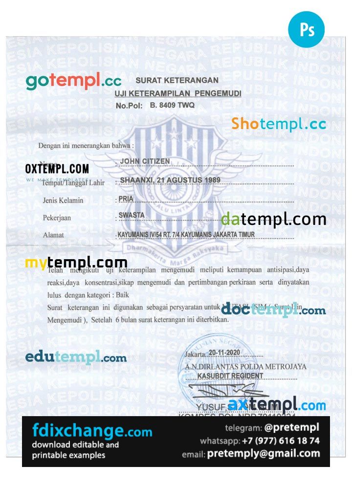 download Indonesia driver certificate template free fonts