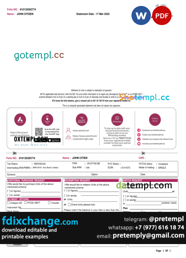 download India Axis bank statement, template free fonts, 3 pages - Image 2