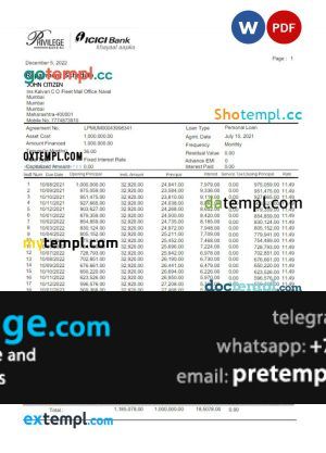 download INDIA ICICI rivilege banking statement template free fonts