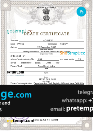 download India death certificate template free fonts, completely editable