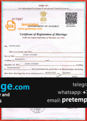download India Government of Gujarat marriage certificate template free fonts