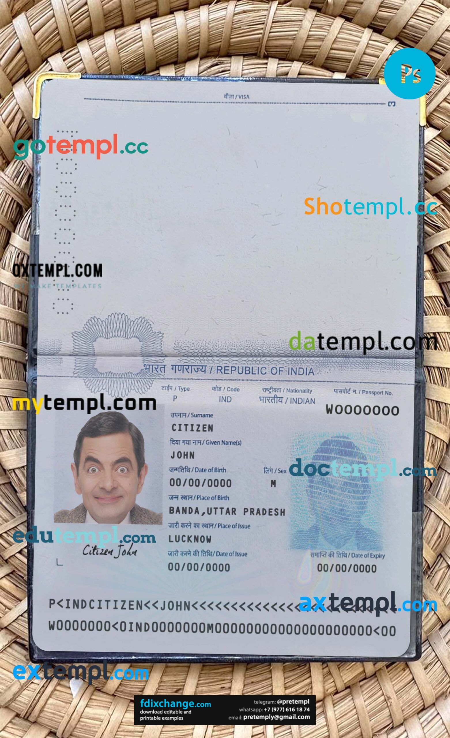 download India passport photo look template free fonts, 2 in 1