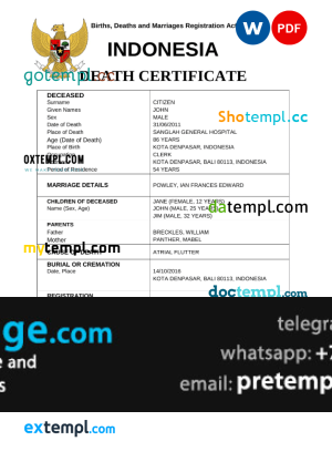 download Indonesia vital record death certificate template free fonts