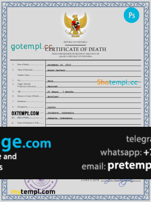 download Indonesia vital record death certificate template free fonts