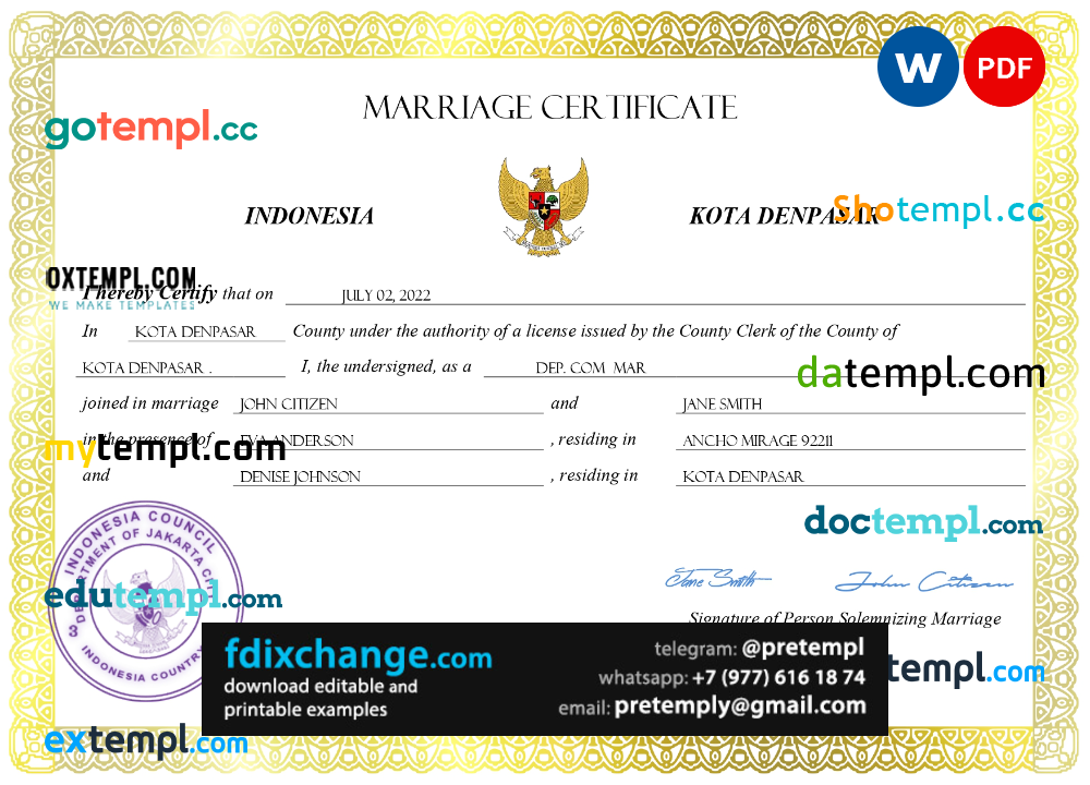 download Indonesia marriage certificate template free fonts, completely editable