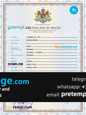 download Iran death certificate template free fonts, completely editable