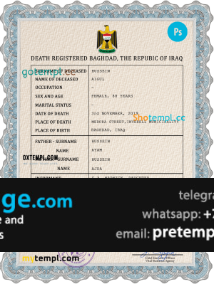 download Iraq vital record death certificate template free fonts