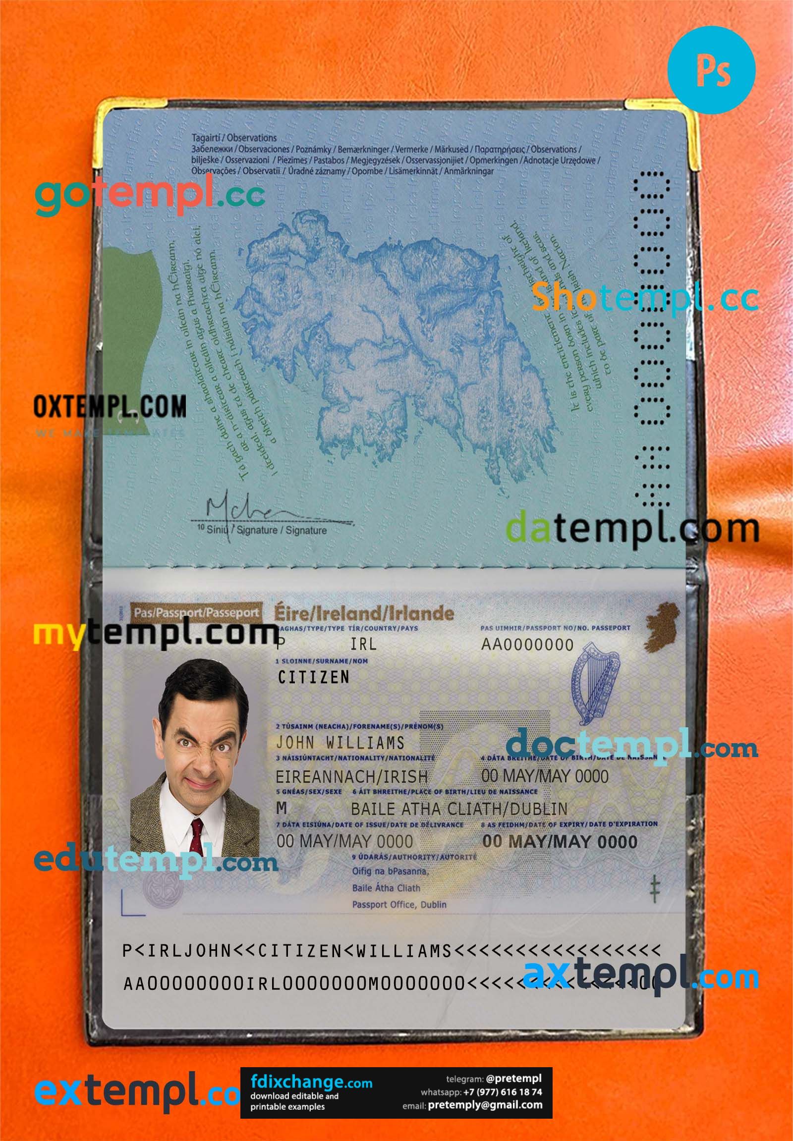 download Ireland passport photo look template free fonts, 2 in 1
