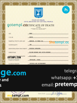 download Israel death certificate template free fonts, completely editable
