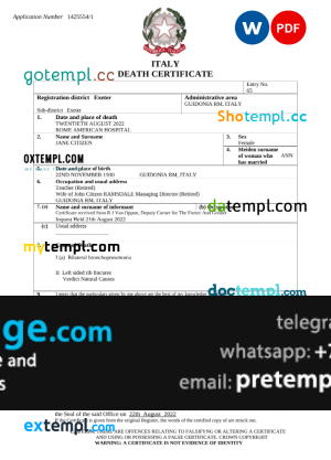 download Italy vital record death certificate template free fonts