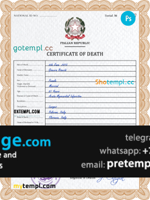 download Italy vital record death certificate template free fonts