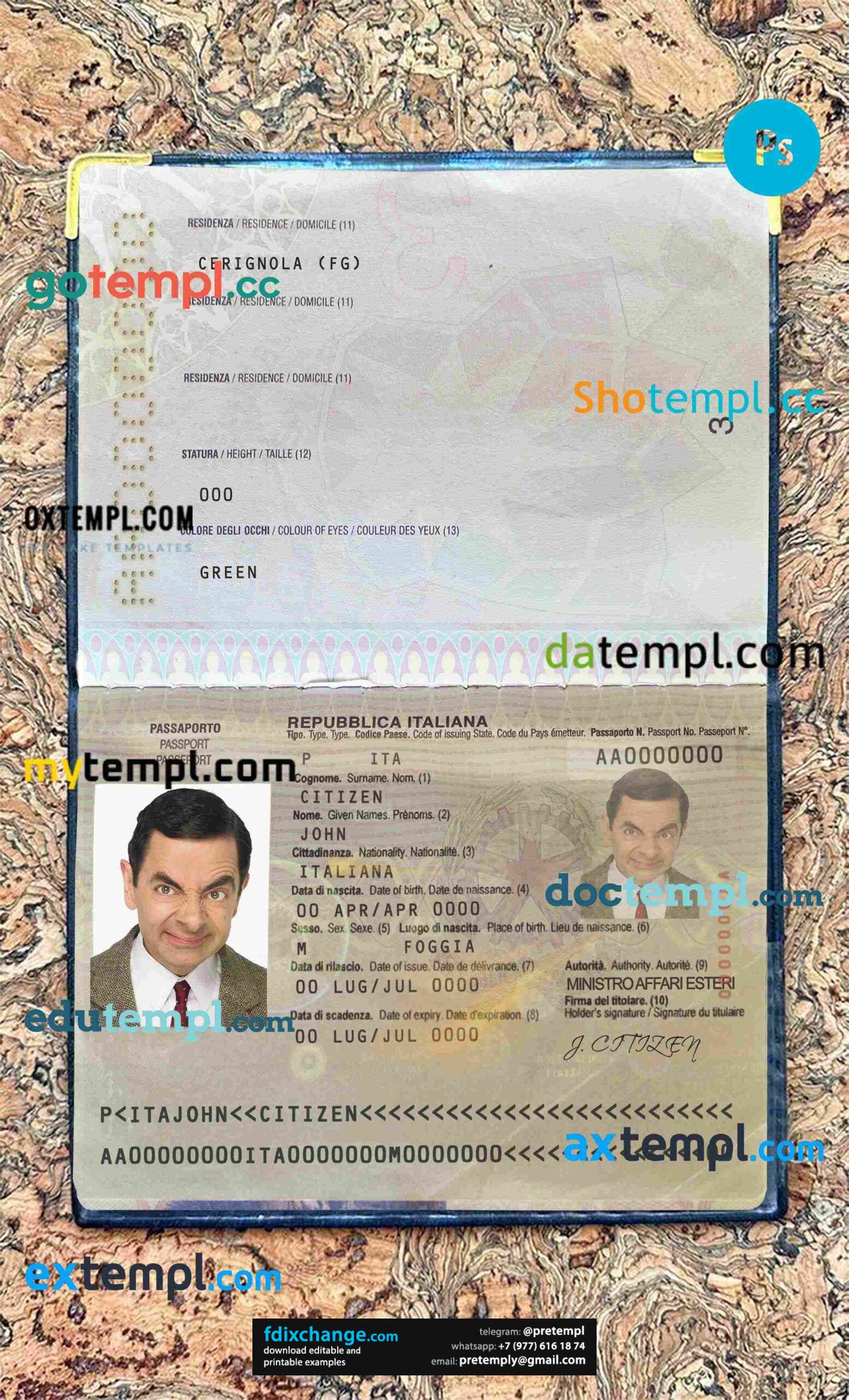 download Italy passport photo look template free fonts, 2 in 1