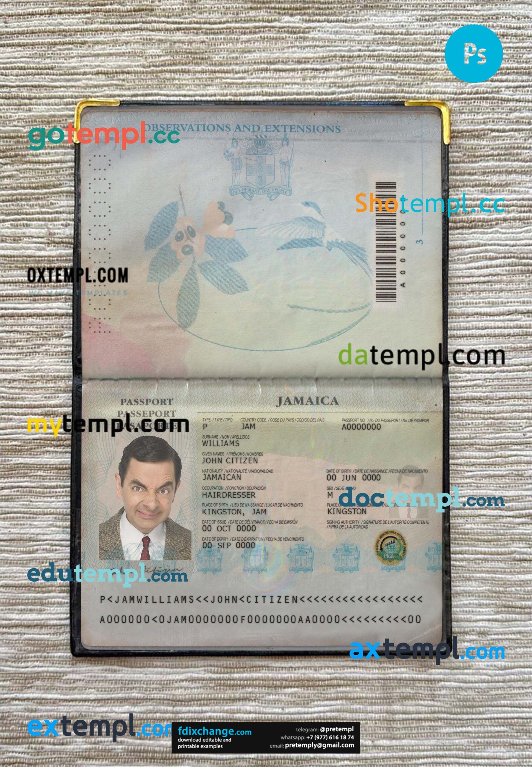 download Jamaica passport photo look template free fonts, 2 in 1