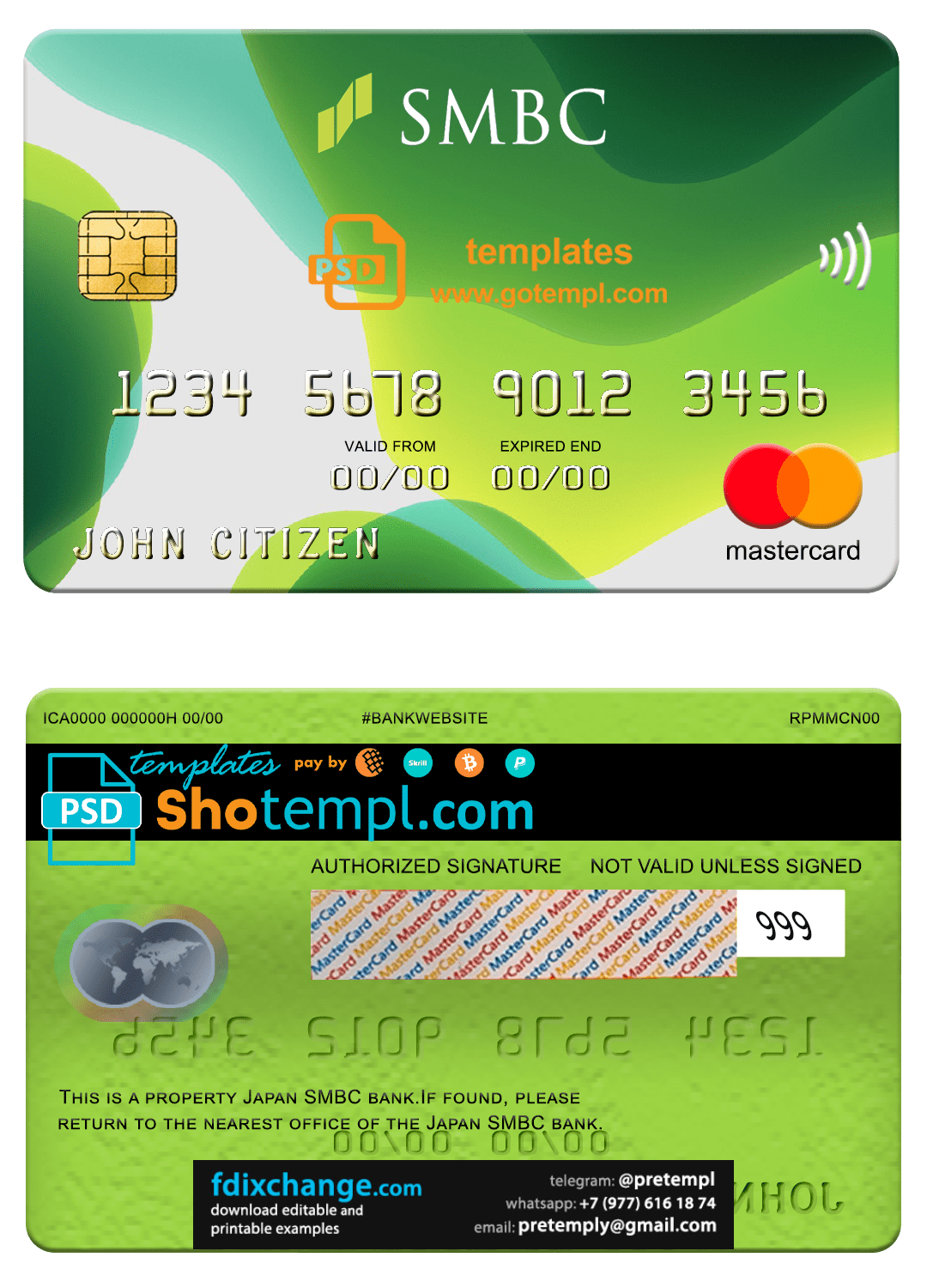 download Japan Sumitomo Mitsui Banking Corporation (SMBC) bank mastercard, fully editable template free fonts