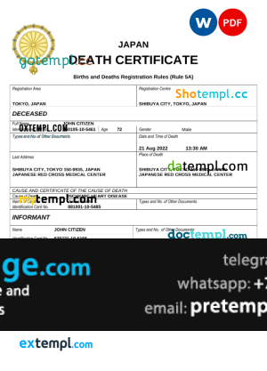download Japan death certificate template free fonts, completely editable