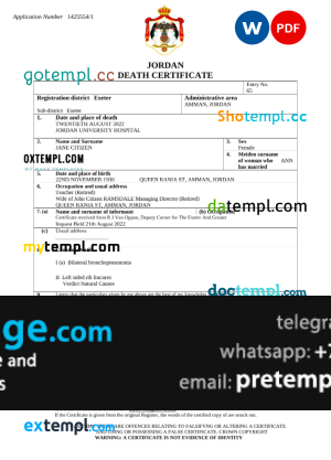 download Jordan vital record death certificate template free fonts