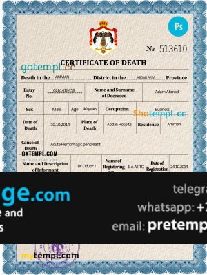 download Jordan vital record death certificate template free fonts, completely editable