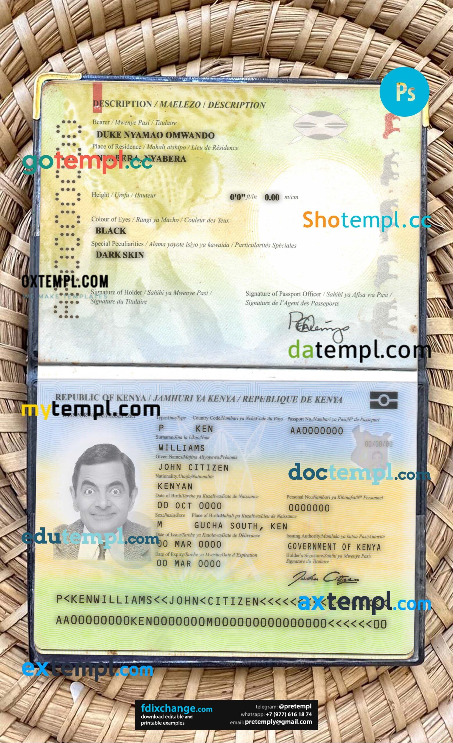 download Kenya passport template free fonts (2017-present), 2 in 1