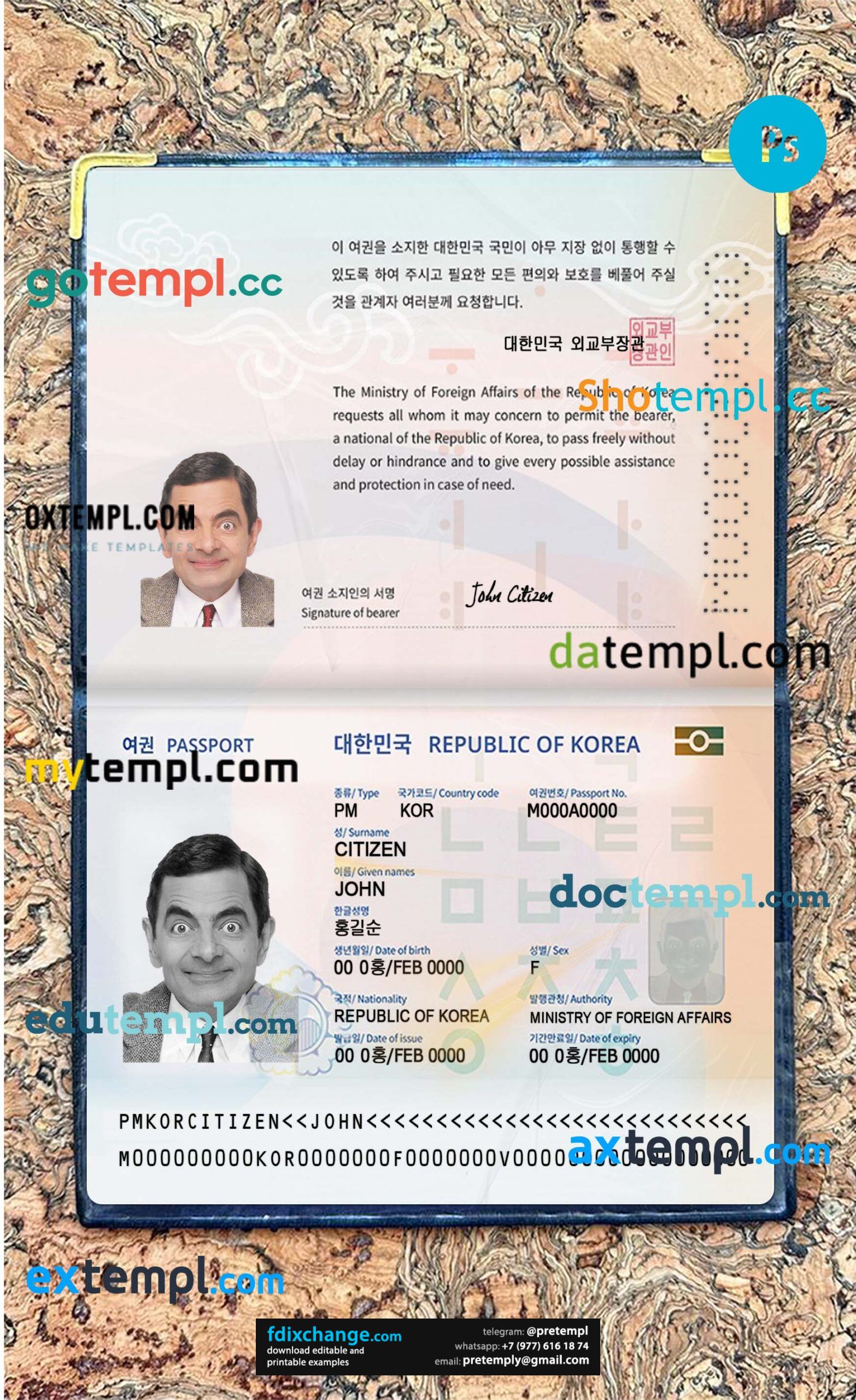 download Korea passport photo look template free fonts (2021-present), 2 in 1