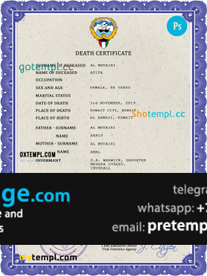 download Kuwait vital record death certificate template free fonts