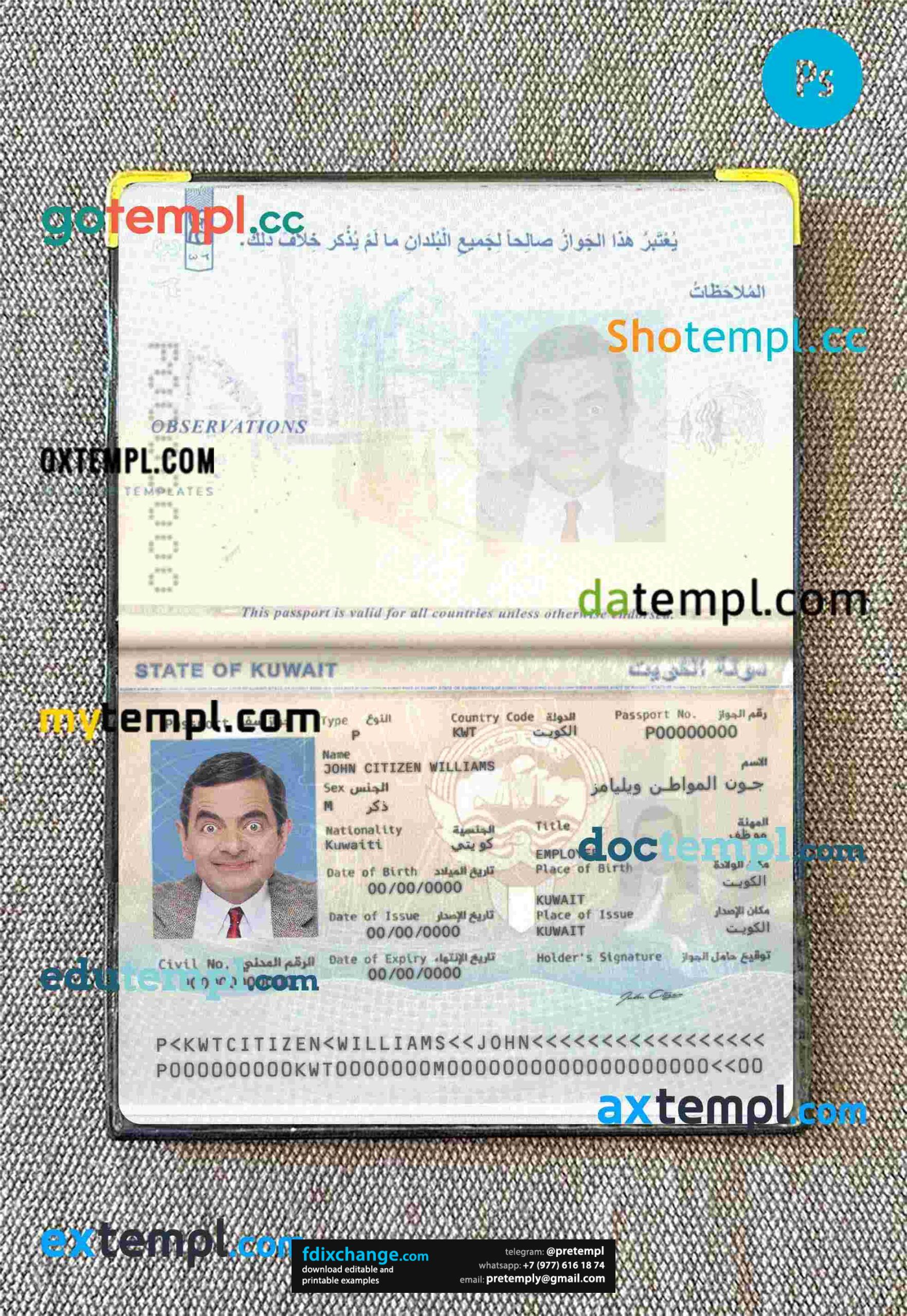 download Kuwait passport template free fonts, 2 in 1