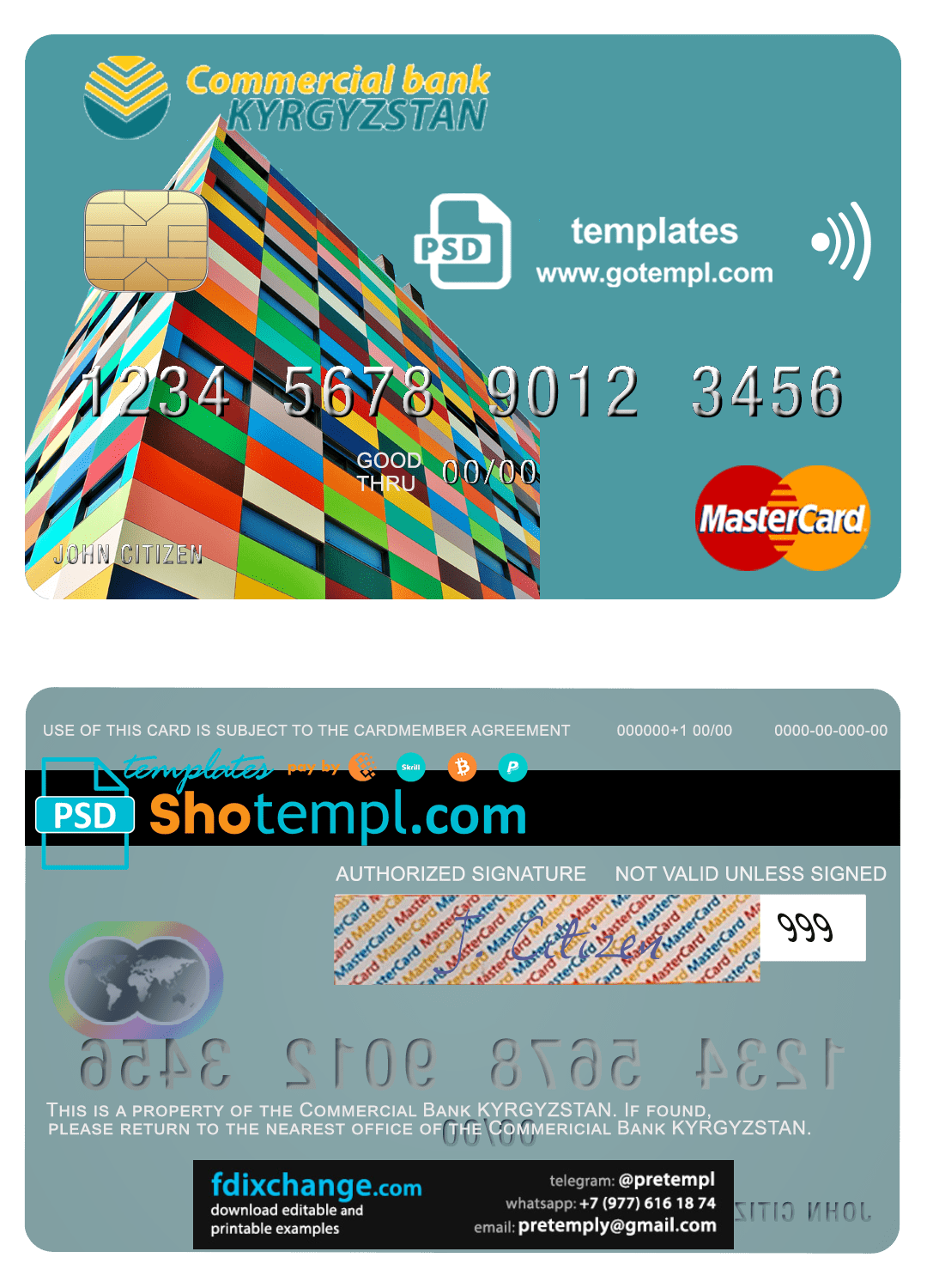 download Kyrgyzstan Commercial Bank mastercard fully editable template free fonts