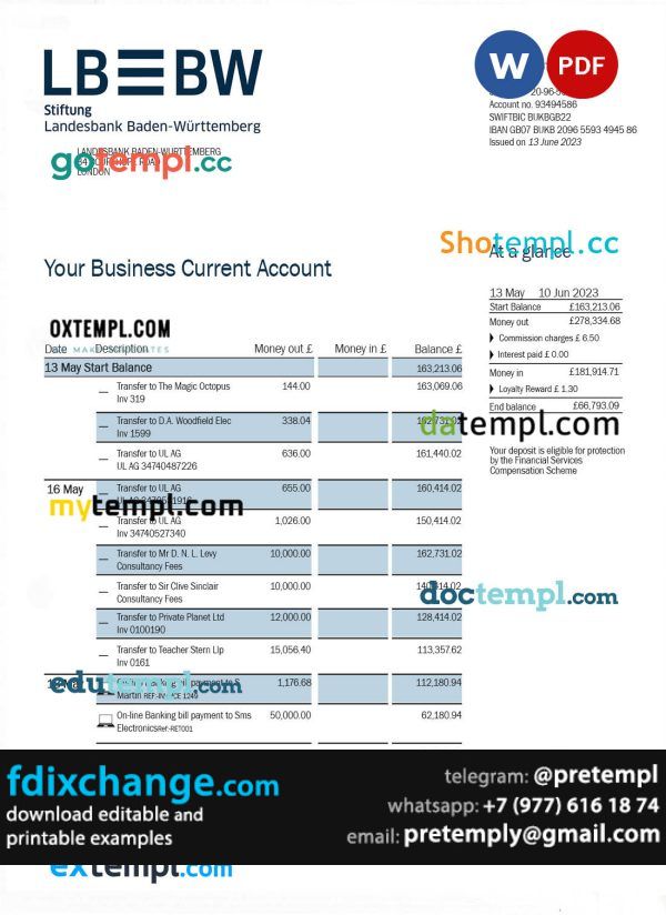 download Landesbank Baden-Württemberg enterprise account statement template free fonts