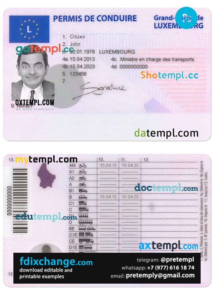 download Luxembourg driving license template free fonts, with fonts