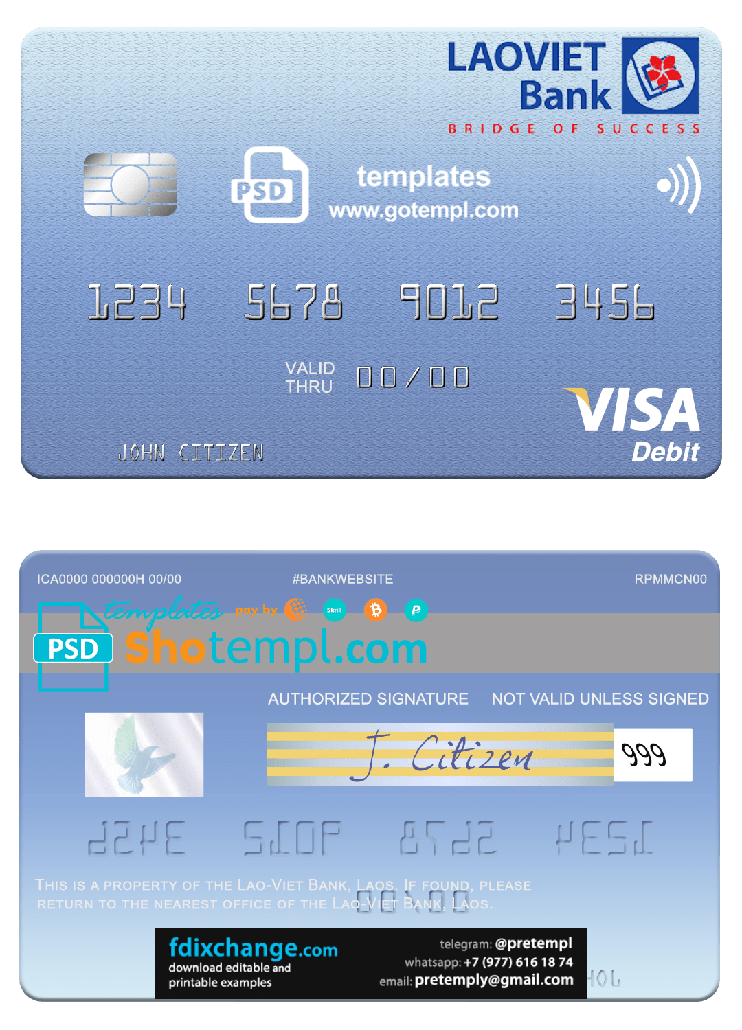 download Laos Lao-Viet visa card fully editable template free fonts