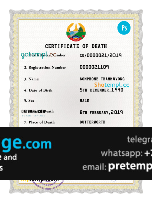 download Laos vital record death certificate template free fonts