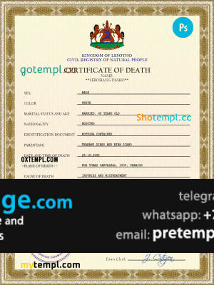 download Lesotho vital record death certificate template free fonts