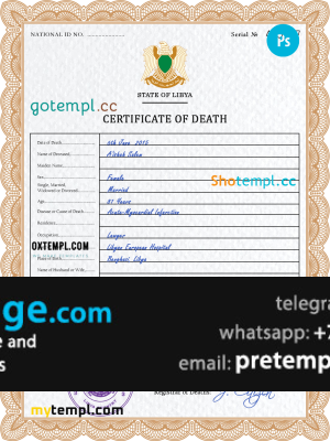 download Libya vital record death certificate template free fonts