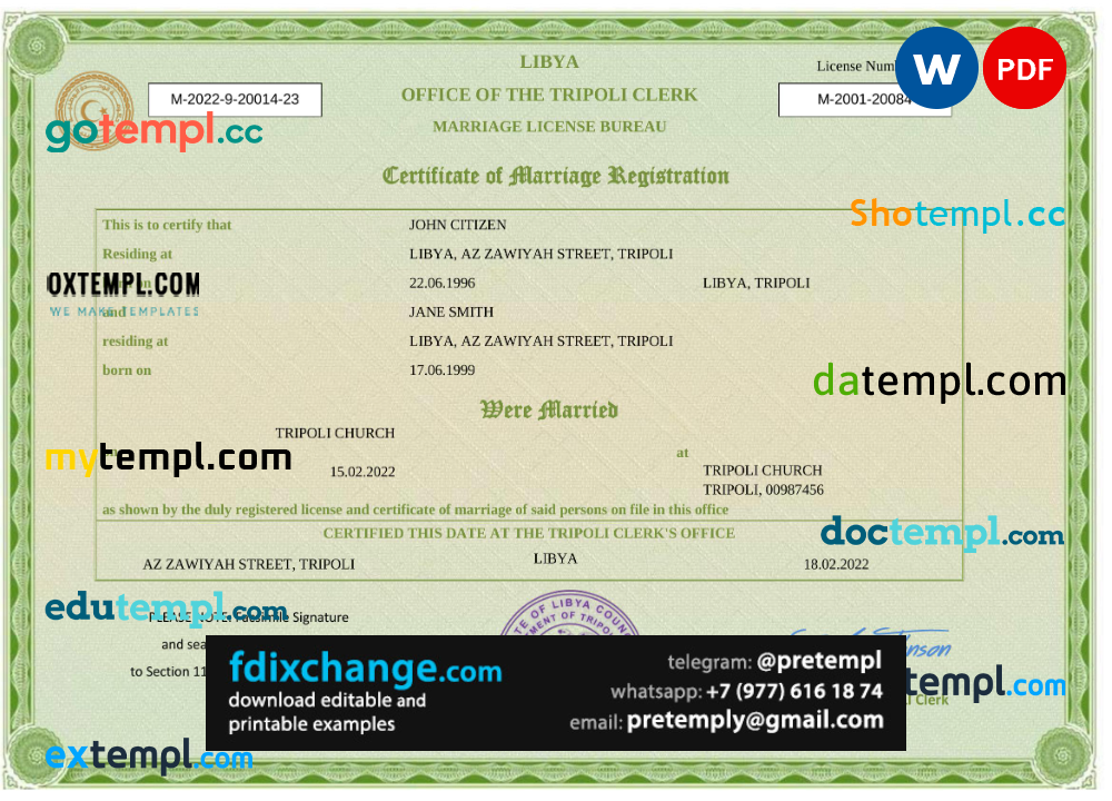 download Libya marriage certificate template free fonts, fully editable