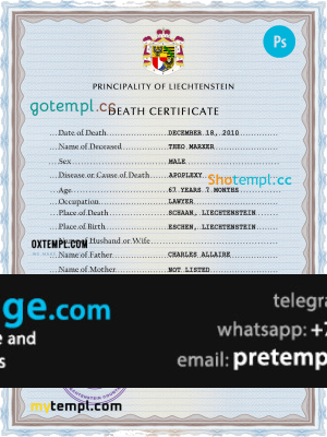 download Liechtenstein vital record death certificate template free fonts