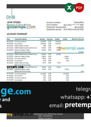 download Lithuania DNB bank statement template free fonts