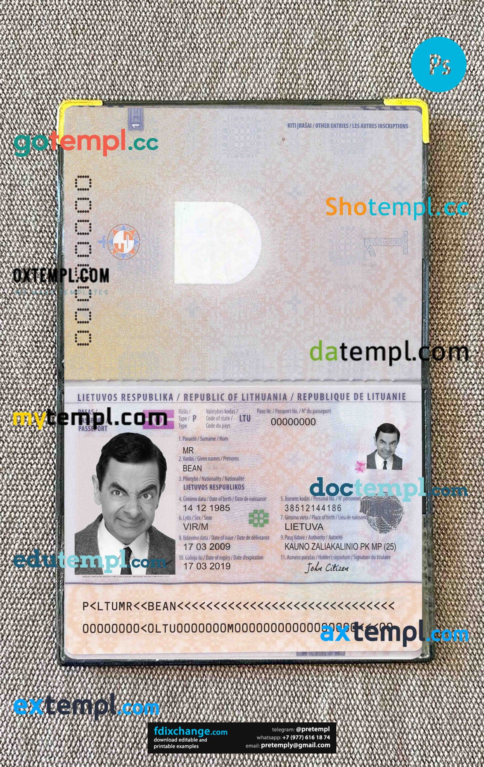 download Lithuania passport photo look template free fonts, 2 in 1