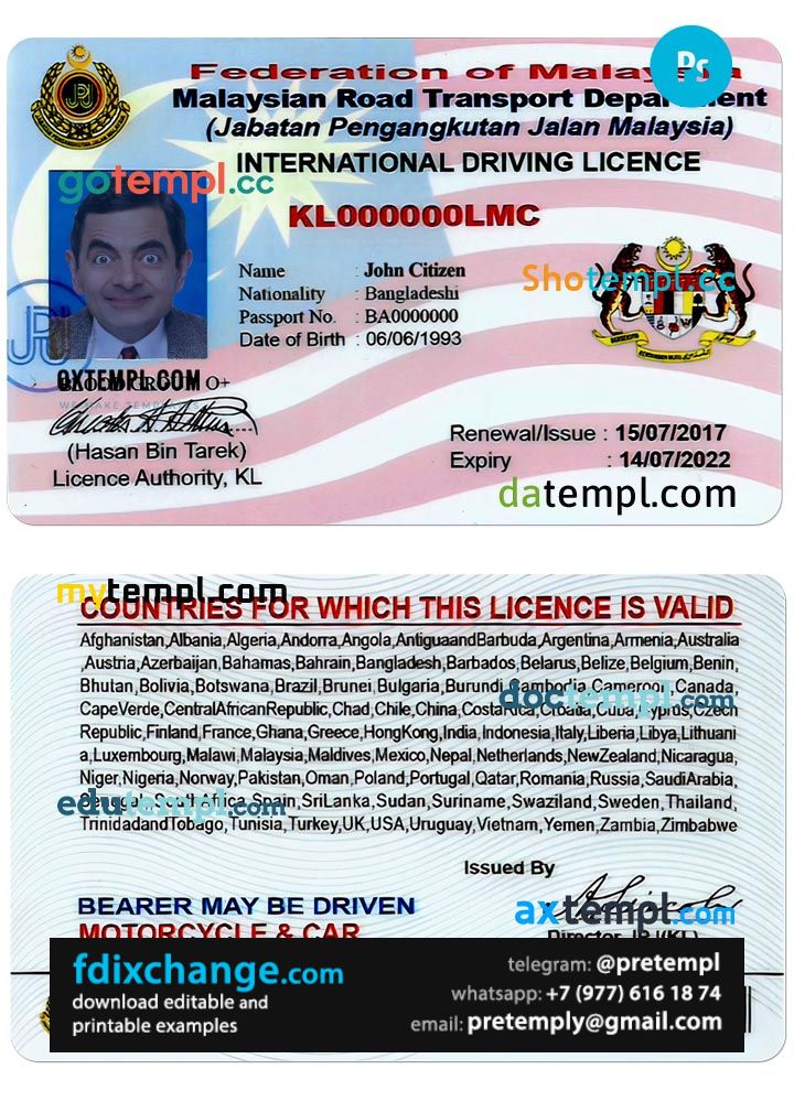 download Malaysia driving license template free fonts, version 2