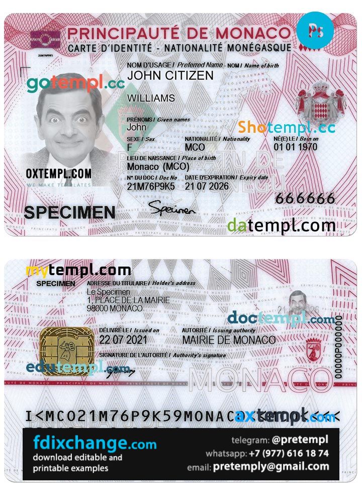 download Monaco digital identity card template free fonts, with fonts