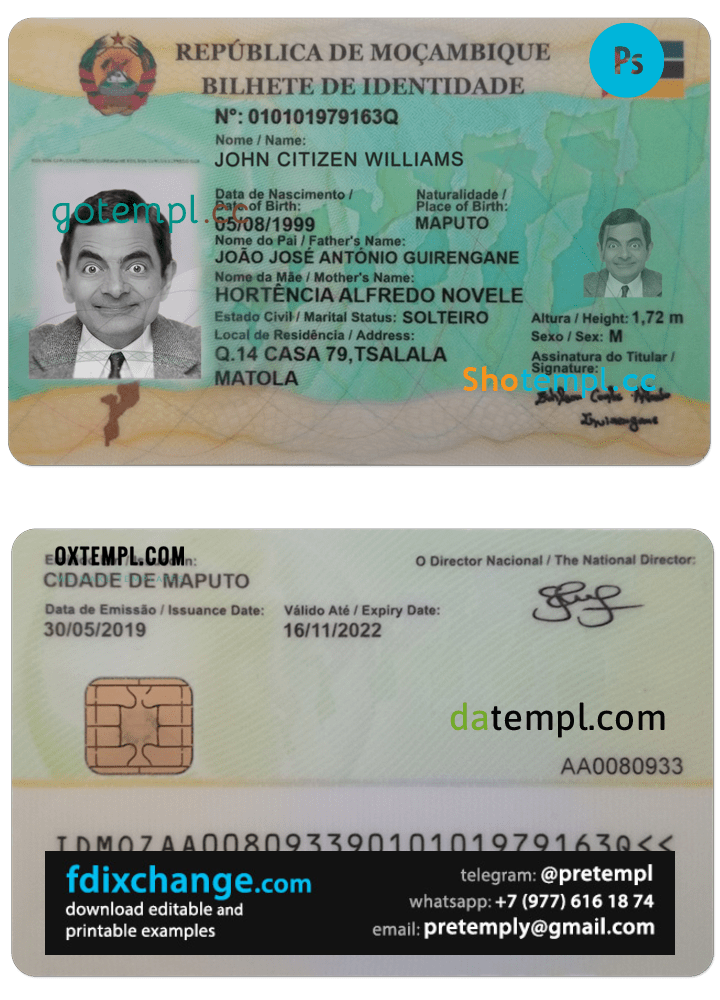 download Mozambique identity card template free fonts