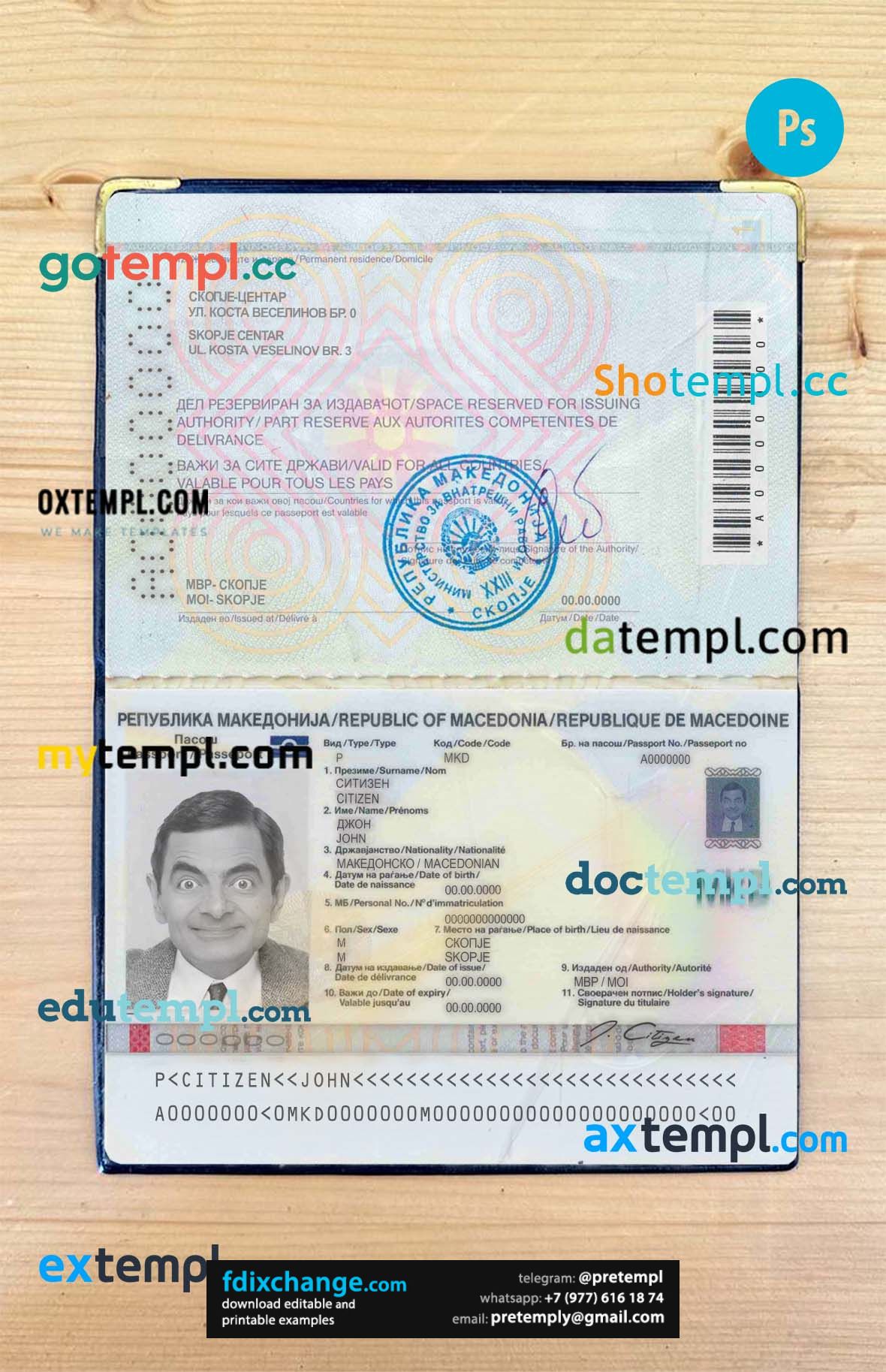 download Macedonia passport photo look template free fonts, 2 in 1