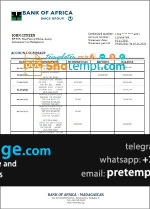 download Madagascar Bank of Africa bank statement template free fonts