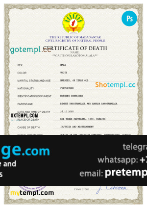 download Madagascar vital record death certificate template free fonts