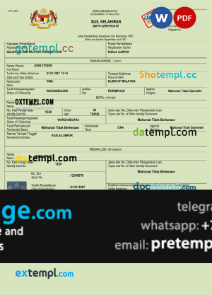 download Malaysia birth certificate template free fonts, completely editable