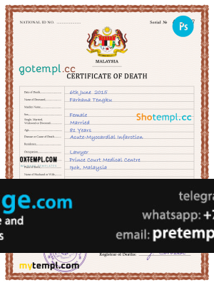 download Malaysia death certificate template free fonts, completely editable