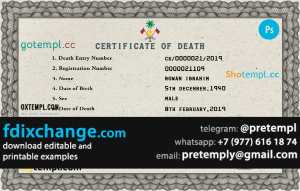 download Maldives vital record death certificate template free fonts, completely editable