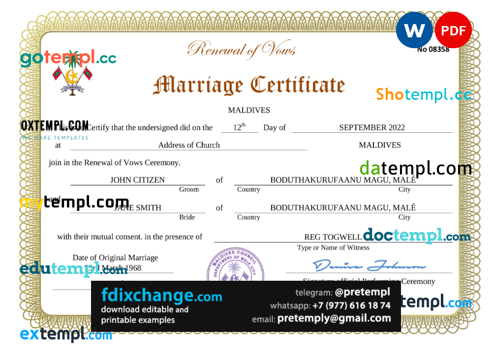 download Maldives marriage certificate template free fonts