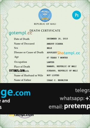 download Mali death certificate template free fonts, completely editable