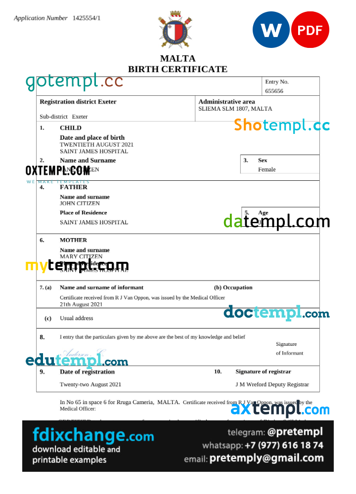 download Malta birth certificate template free fonts, completely editable