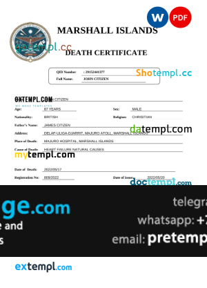 download Marshall Islands vital record death certificate template free fonts